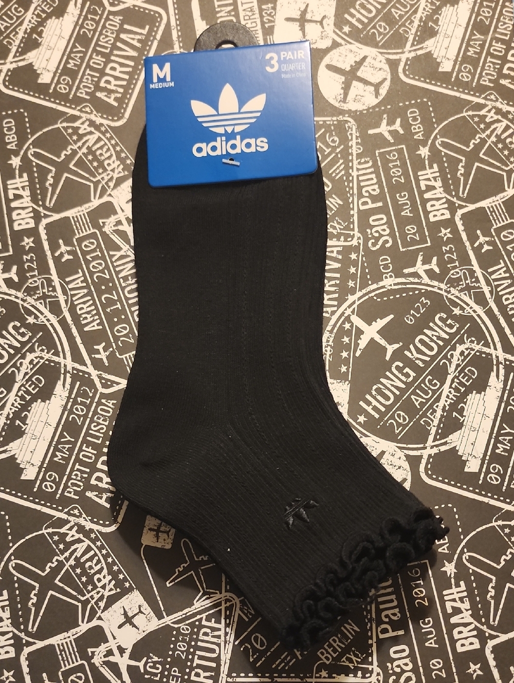 adidas Black Ribbed Quarter Casual Socks - Medium, 3 Pair